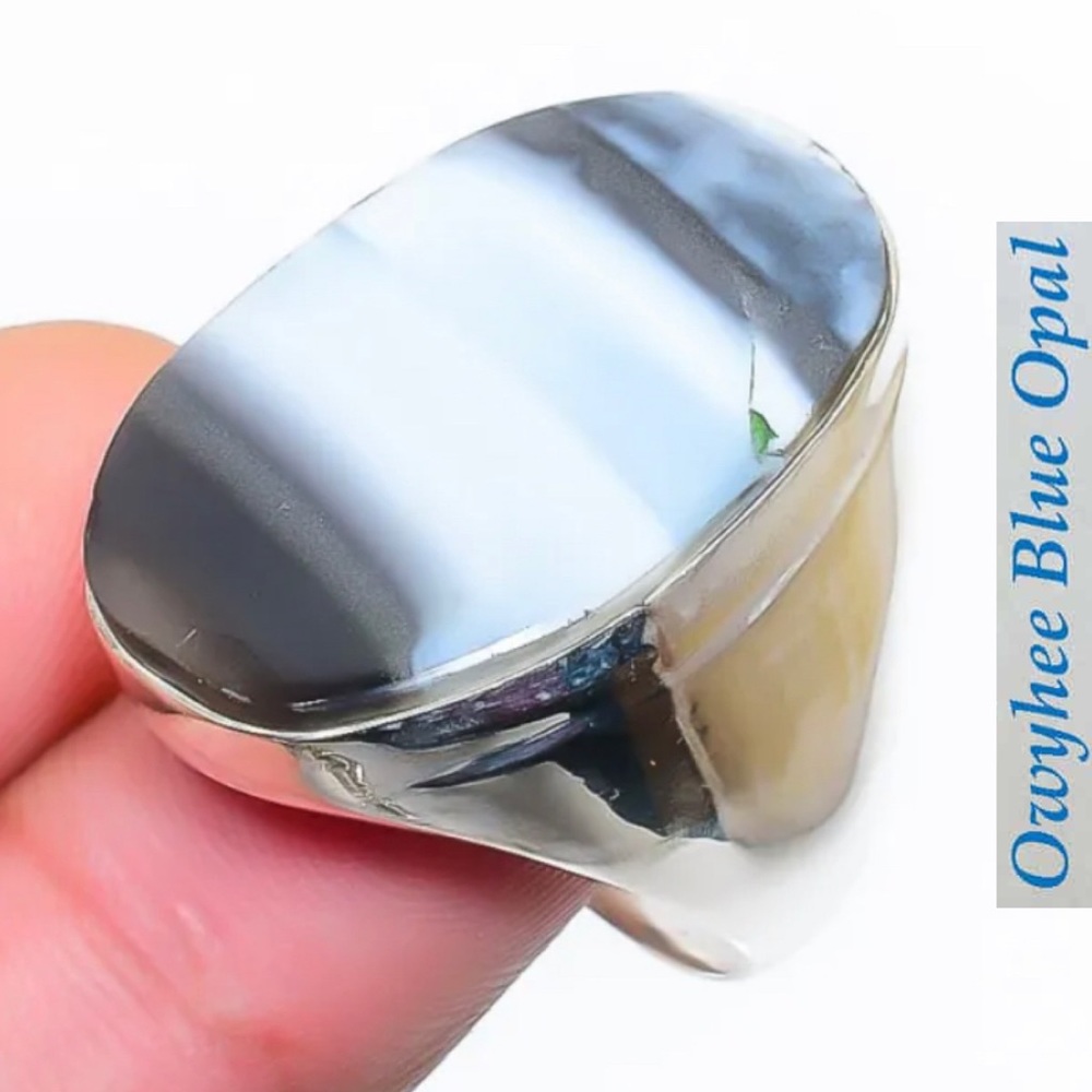Bezel Set Owyhee Blue Opal Gemstone Handmade Ring